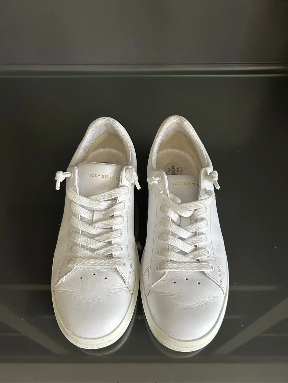 Tory Burch White Leather Low-Top Lace-Up Sneakers